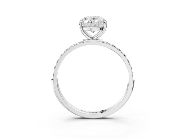 White gold Oval Cut Diamond Pavé Band Solitaire Ring with Four-Prong Setting_3