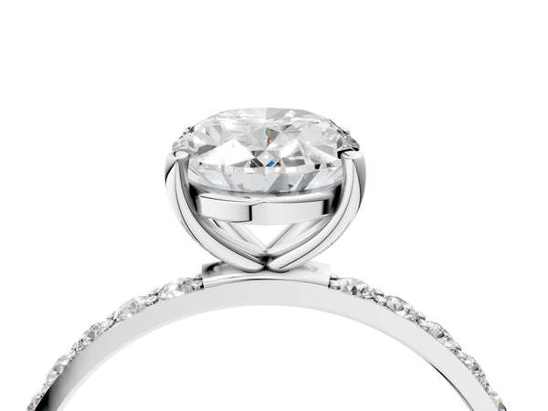 White gold Oval Cut Diamond Pavé Band Solitaire Ring with Four-Prong Setting_52