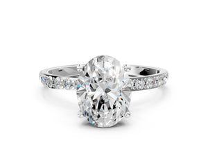 White gold Oval Cut Diamond Pavé Band Solitaire Ring with Four-Prong Setting_54