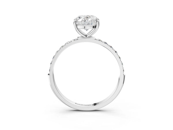 White gold Oval Cut Diamond Pavé Band Solitaire Ring with Four-Prong Setting_57