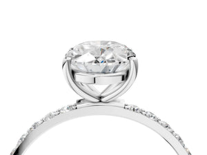 White gold Oval Cut Diamond Pavé Band Solitaire Ring with Four-Prong Setting_64