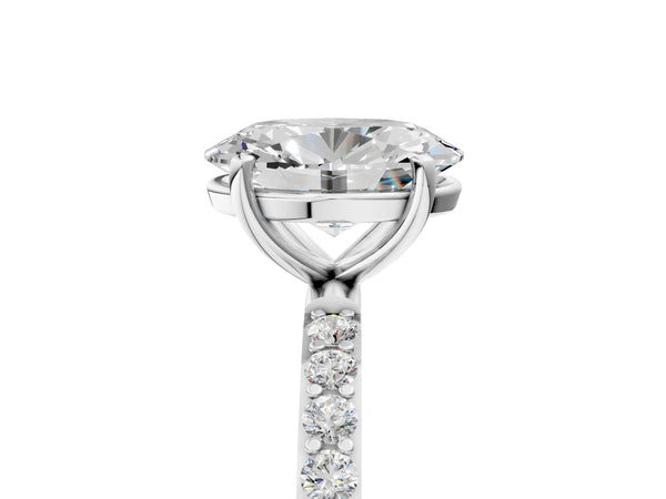 White gold Oval Cut Diamond Pavé Band Solitaire Ring with Four-Prong Setting_65