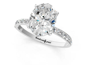 White gold Oval Cut Diamond Pavé Band Solitaire Ring with Four-Prong Setting_73