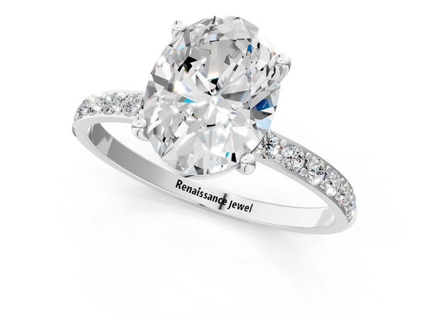White gold Oval Cut Diamond Pavé Band Solitaire Ring with Four-Prong Setting_73