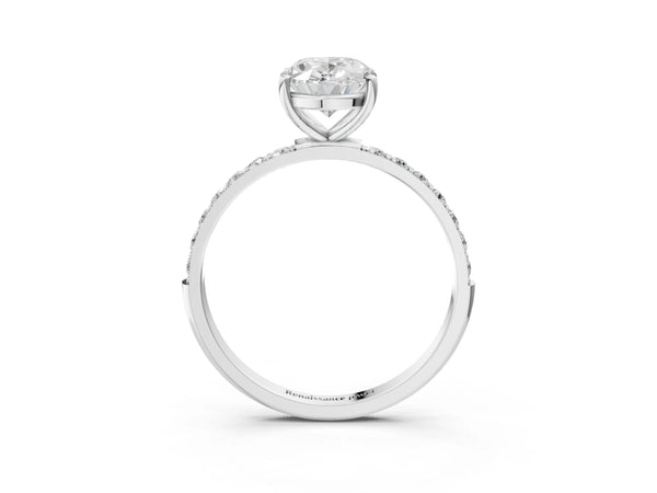 White gold Oval Cut Diamond Pavé Band Solitaire Ring with Four-Prong Setting_75
