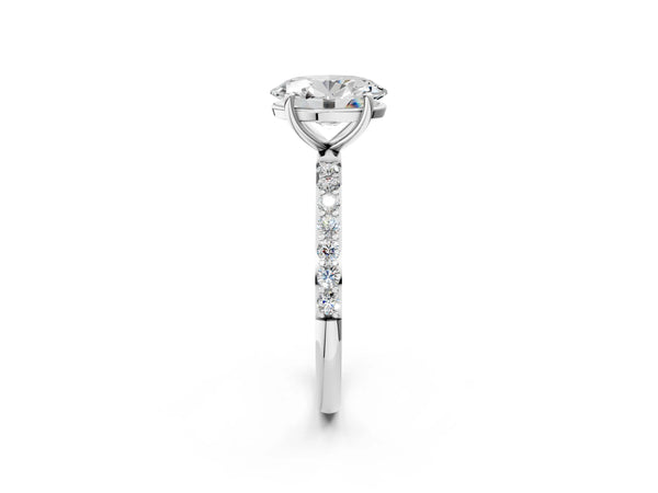 White gold Oval Cut Diamond Pavé Band Solitaire Ring with Four-Prong Setting_86