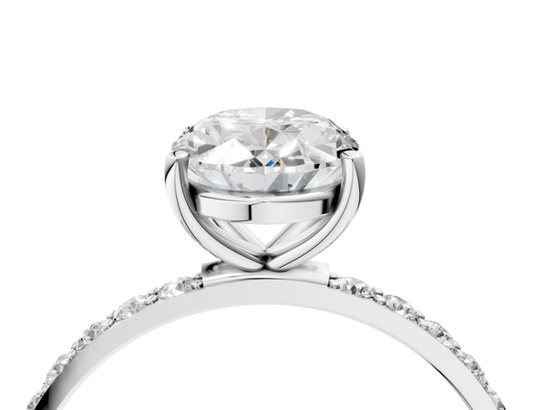 White gold Oval Cut Diamond Pavé Band Solitaire Ring with Four-Prong Setting_94