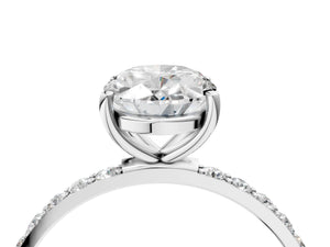 White gold Oval Cut Diamond Pavé Band Solitaire Ring with Four-Prong Setting_94