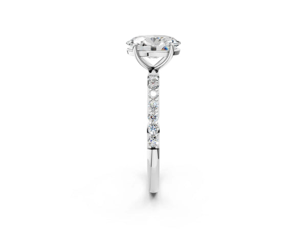 White gold Oval Cut Diamond Pavé Band Solitaire Ring with Four-Prong Setting_98