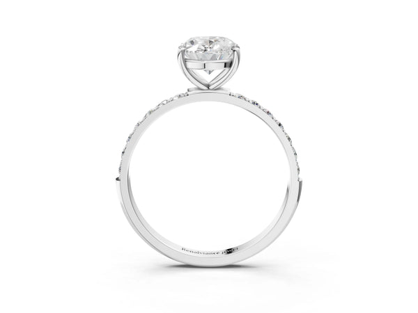 White gold Oval Cut Diamond Pavé Band Solitaire Ring with Four-Prong Setting_99