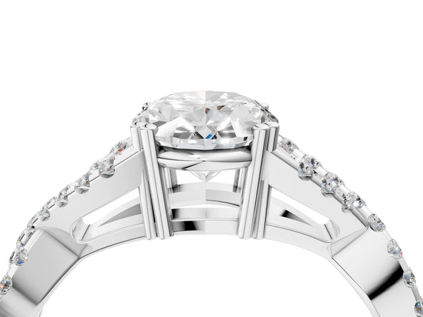 White gold Oval Solitaire Twist Band with Pavé Setting and Four-Prong Setting_16