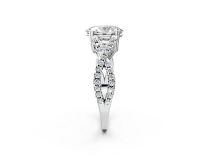 White gold Oval Solitaire Twist Band with Pavé Setting and Four-Prong Setting_20