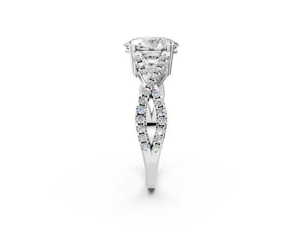 White gold Oval Solitaire Twist Band with Pavé Setting and Four-Prong Setting_26
