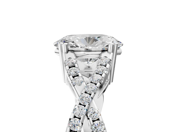 White gold Oval Solitaire Twist Band with Pavé Setting and Four-Prong Setting_29