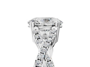White gold Oval Solitaire Twist Band with Pavé Setting and Four-Prong Setting_35