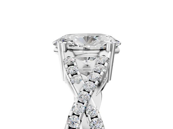 White gold Oval Solitaire Twist Band with Pavé Setting and Four-Prong Setting_35