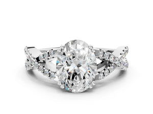 White gold Oval Solitaire Twist Band with Pavé Setting and Four-Prong Setting_36