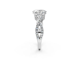 White gold Oval Solitaire Twist Band with Pavé Setting and Four-Prong Setting_38