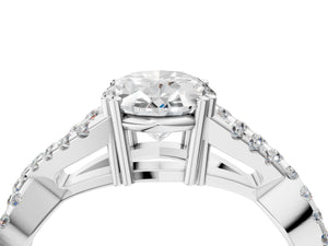 White gold Oval Solitaire Twist Band with Pavé Setting and Four-Prong Setting_40