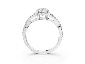 White gold Oval Solitaire Twist Band with Pavé Setting and Four-Prong Setting_45