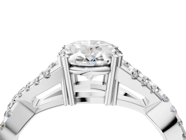 White gold Oval Solitaire Twist Band with Pavé Setting and Four-Prong Setting_46