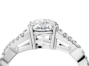 White gold Oval Solitaire Twist Band with Pavé Setting and Four-Prong Setting_4