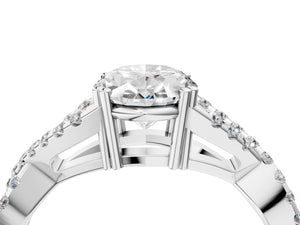 White gold Oval Solitaire Twist Band with Pavé Setting and Four-Prong Setting_52