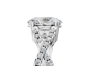 White gold Oval Solitaire Twist Band with Pavé Setting and Four-Prong Setting_53