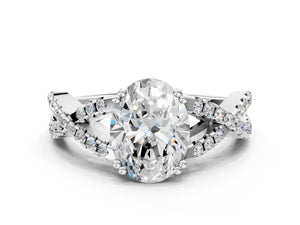White gold Oval Solitaire Twist Band with Pavé Setting and Four-Prong Setting_54