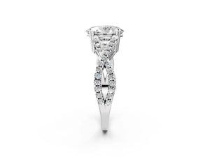 White gold Oval Solitaire Twist Band with Pavé Setting and Four-Prong Setting_56