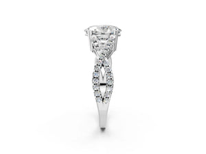 White gold Oval Solitaire Twist Band with Pavé Setting and Four-Prong Setting_62