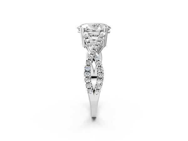 White gold Oval Solitaire Twist Band with Pavé Setting and Four-Prong Setting_62