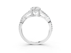 White gold Oval Solitaire Twist Band with Pavé Setting and Four-Prong Setting_63