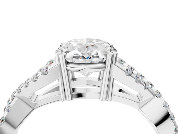 White gold Oval Solitaire Twist Band with Pavé Setting and Four-Prong Setting_64