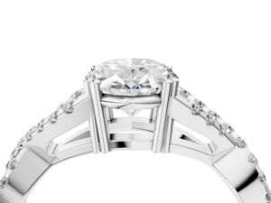 White gold Oval Solitaire Twist Band with Pavé Setting and Four-Prong Setting_70