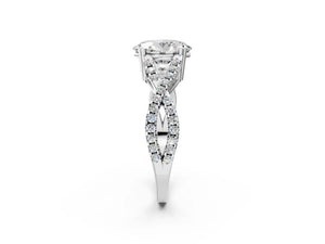 White gold Oval Solitaire Twist Band with Pavé Setting and Four-Prong Setting_74