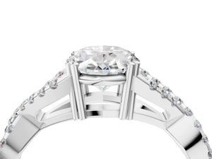 White gold Oval Solitaire Twist Band with Pavé Setting and Four-Prong Setting_76