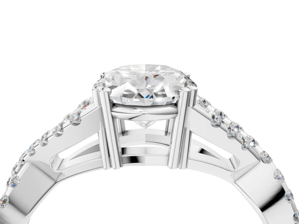 White gold Oval Solitaire Twist Band with Pavé Setting and Four-Prong Setting_76