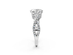 White gold Oval Solitaire Twist Band with Pavé Setting and Four-Prong Setting_80