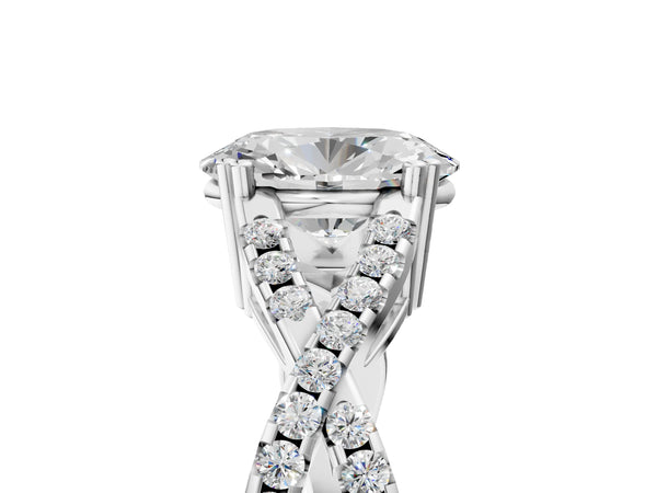 White gold Oval Solitaire Twist Band with Pavé Setting and Four-Prong Setting_83