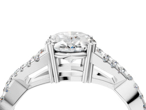 White gold Oval Solitaire Twist Band with Pavé Setting and Four-Prong Setting_94