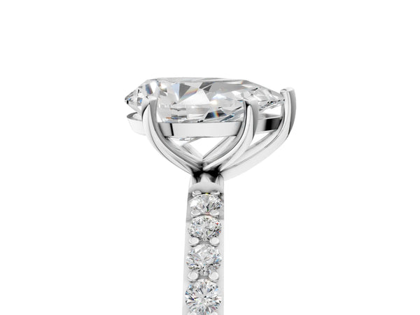 White gold Pear Cut Diamond Pavé Band Solitaire Ring with Four-Prong Setting_101