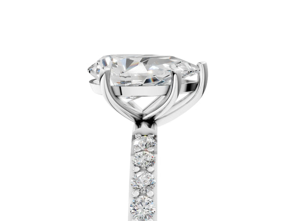 White gold Pear Cut Diamond Pavé Band Solitaire Ring with Four-Prong Setting_29