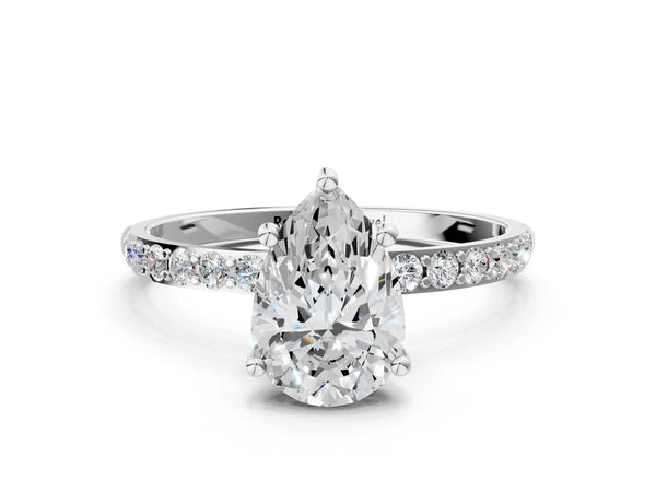 White gold Pear Cut Diamond Pavé Band Solitaire Ring with Four-Prong Setting_30