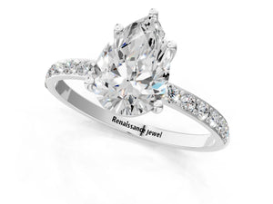 White gold Pear Cut Diamond Pavé Band Solitaire Ring with Four-Prong Setting_37
