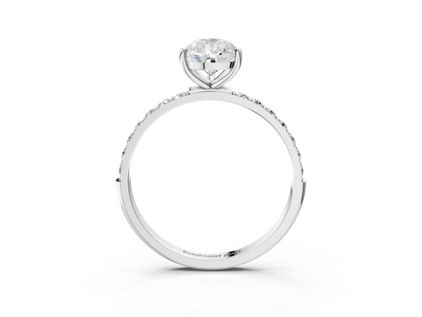 White gold Pear Cut Diamond Pavé Band Solitaire Ring with Four-Prong Setting_3