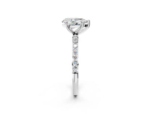 White gold Pear Cut Diamond Pavé Band Solitaire Ring with Four-Prong Setting_44