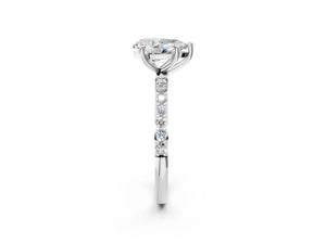 White gold Pear Cut Diamond Pavé Band Solitaire Ring with Four-Prong Setting_56