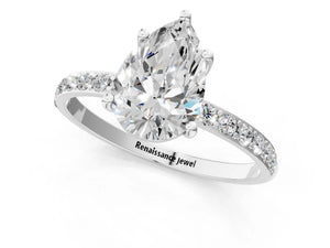 White gold Pear Cut Diamond Pavé Band Solitaire Ring with Four-Prong Setting_61