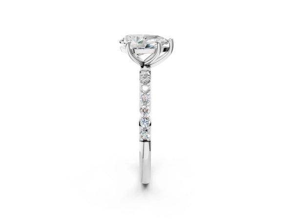 White gold Pear Cut Diamond Pavé Band Solitaire Ring with Four-Prong Setting_62